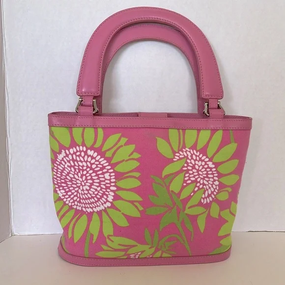RARE!  Lilly Pulitzer Small Tote Hit Pink Sunflower Pattern-Circa 1990’s - Picture 3 of 16